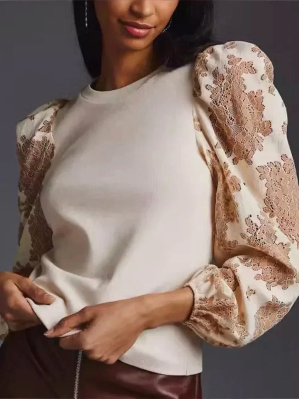 Anthropologie DOLAN Puff-Sleeve Top Cream floral small